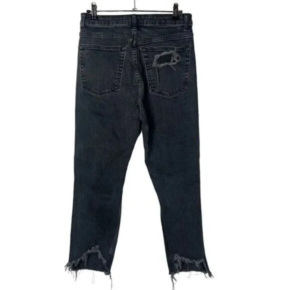 Topshop Black Distressed Raw Hem High Rise Jeans 28 - Picture 2 of 3